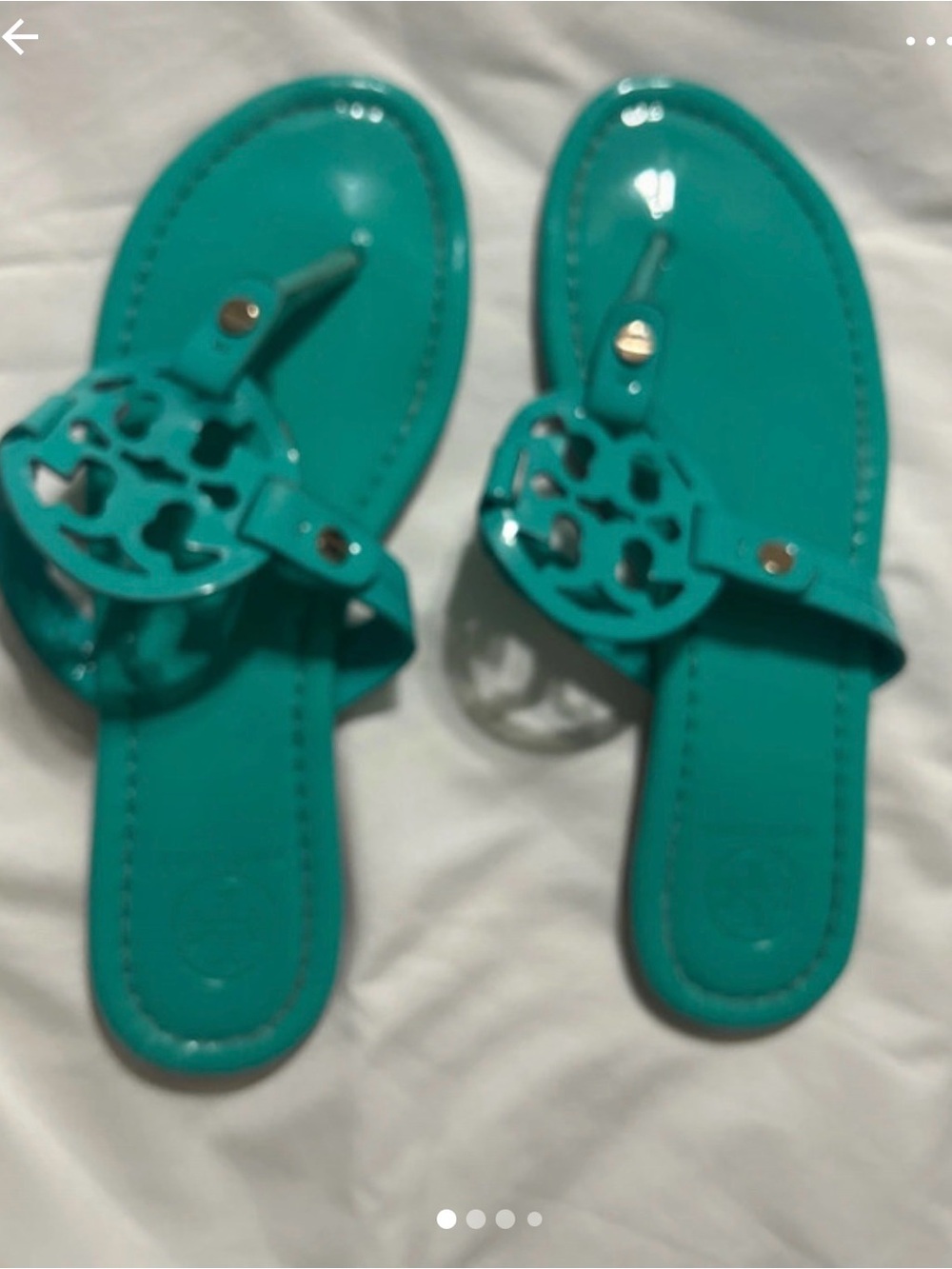 Tory Burch Teal Patent Logo Thong Sandals